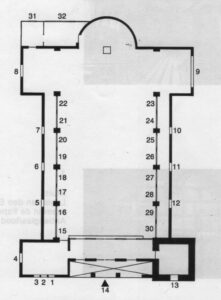 Plattegrond kerk met nummers